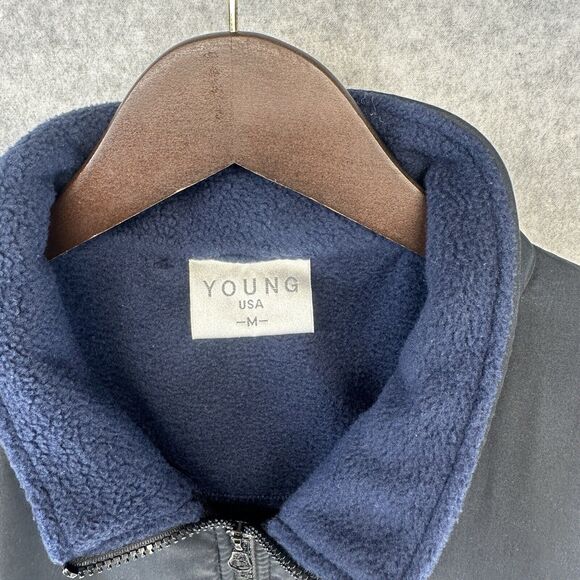 Young USA Mens Fleece Jacket Lightweight Black Blue Full Zip Zippered Pockets M - Picture 8 of 12